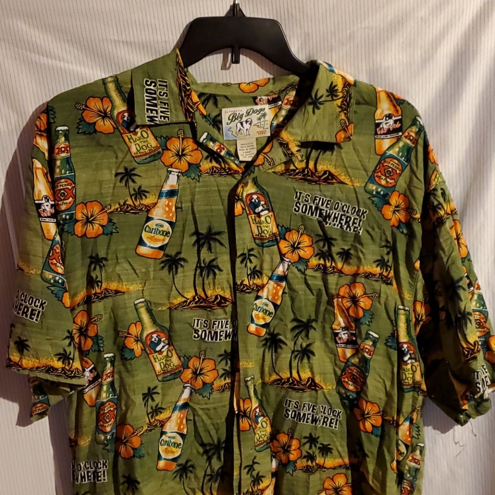 Large Big Dogs Green Tropical Shirt